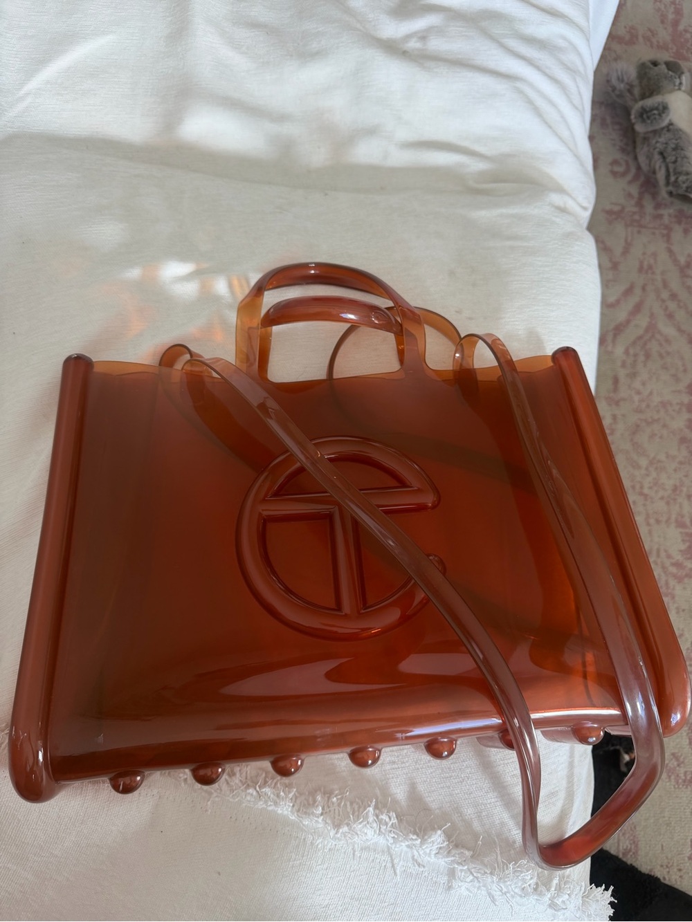 Telfar Translucent Amber-Brown Tote with Signature Logo